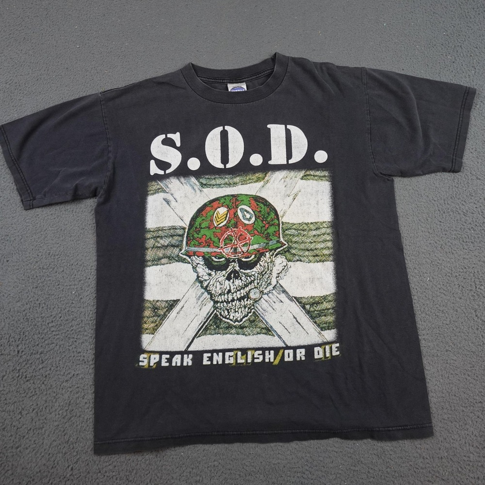 S.O.D. Stormtroopers Of Death Shirt Mens Large Black Speak English Or Die Cygnus